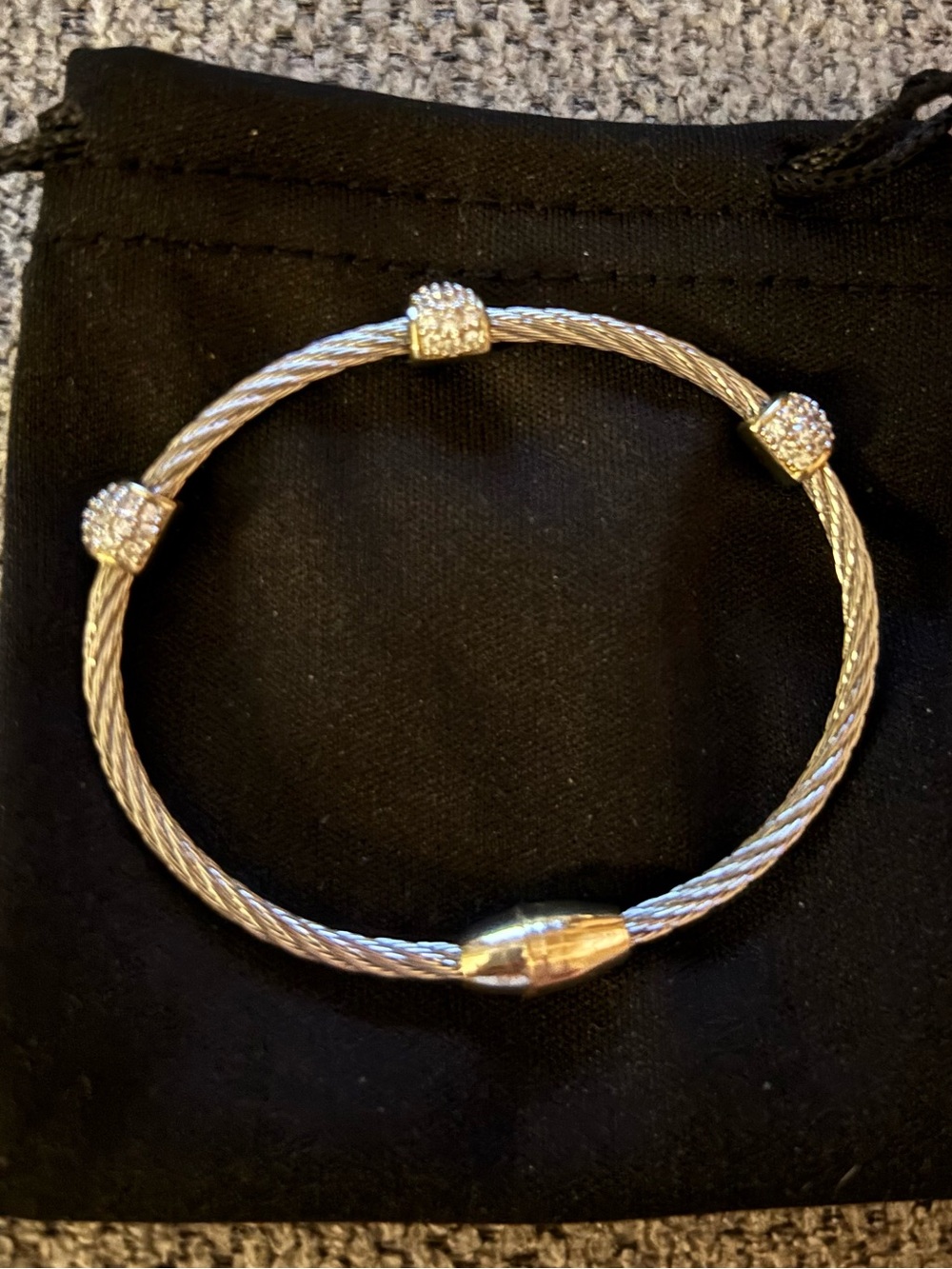 Fashion Jewelry Silver-Tone Twisted Cable Bracelet with Pave Accent Beads
